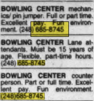 Milford Lanes - Sep 2000 Help Wanted (newer photo)